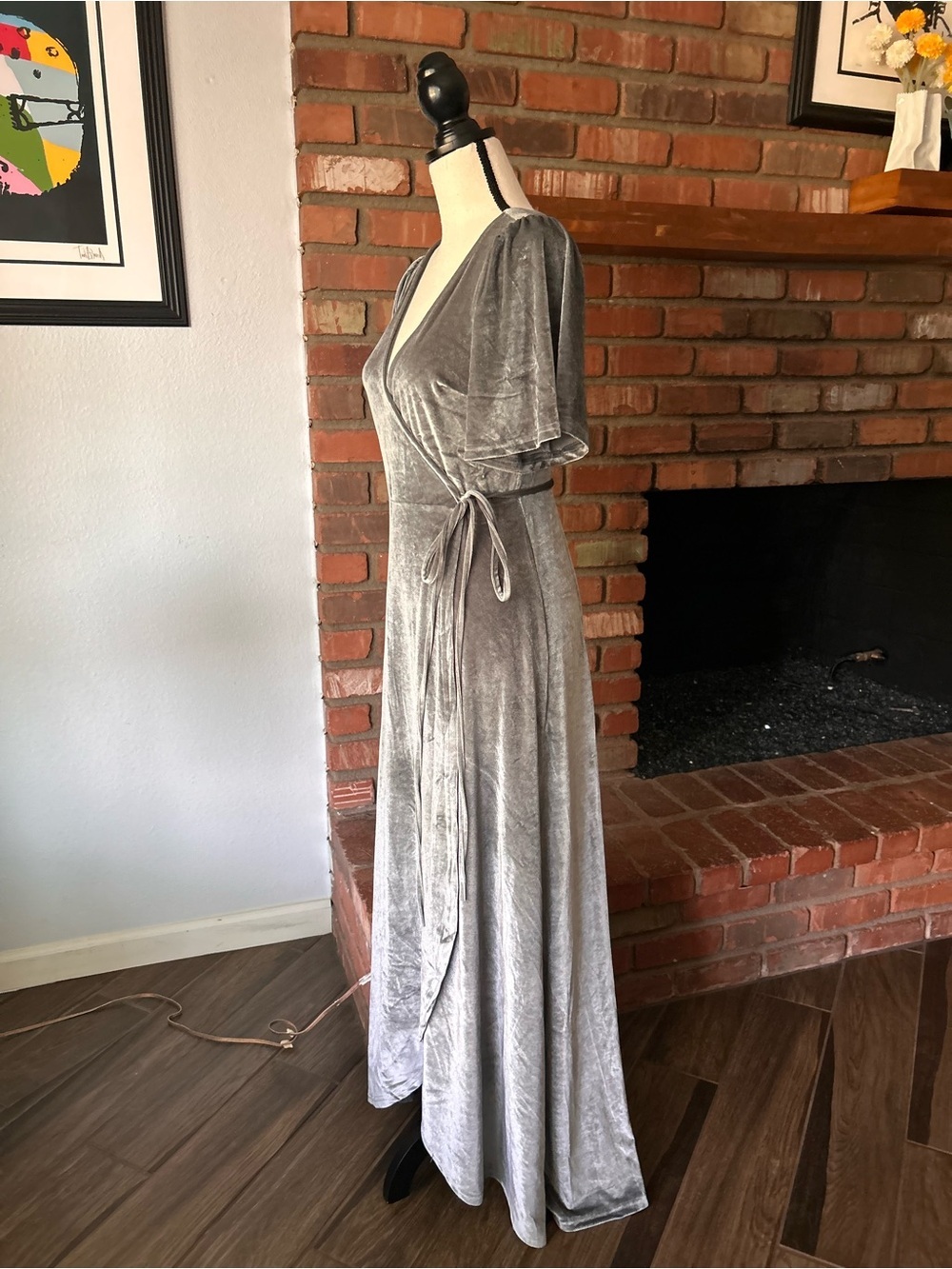 NWT Baltic Born Katelyn Velvet Maxi Wrap Dress in Dusty Blue Sz S - Picture 5 of 8